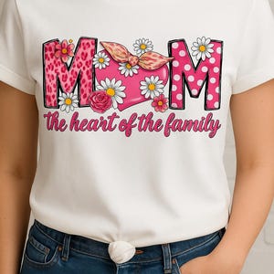Mom Heart T-Shirt | Gift for Mothers, Family Gathering Shirt, Mother&#39;s Day Tee, Unisex Softstyle Shirt, Floral Design Tee