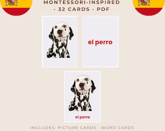 Montessori Animal Flashcards – Spanish Only – Printable PDF for Kids – Realistic Animal Images – MundoCards