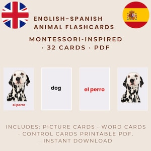 Tarjetas Montessori de Animales – Bilingües Inglés Español – PDF Imprimible para Niños