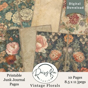 Vintage Floral Junk Journal Pages, Printable Flower Junk Journal Pages, Printable Paper, Junk Journal Kit, Vintage Floral Paper