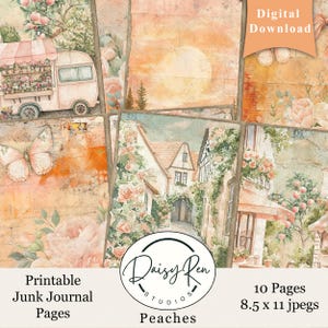 Páginas de diario basura de melocotones, páginas imprimibles de diario basura de verano, páginas de diario basura de frutas, kit de diario basura, descarga digital para diario basura