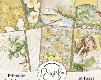 Fresh Citrus Junk Journal Pages, Printable Junk Journal Pages, Summer Journal, Scrapbook Paper, Summer Junk Journal Ephemera, Lemons