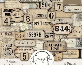 Vintage Tickets for Junk Journaling, Vintage Ephemera, Junk Journal Tags and Labels, Printable Ephemera, Junk Journal Kit, Digital Tickets
