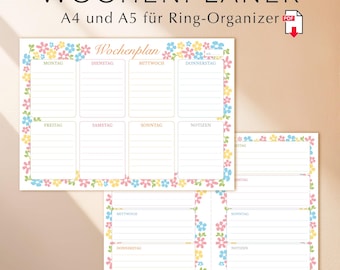 Printbare weekplanner, weekplannersjabloon zonder datum A4 & A5 PDF, Filofax A5-inlegvel, ringbandinlegvel, weekplanner in het Duits