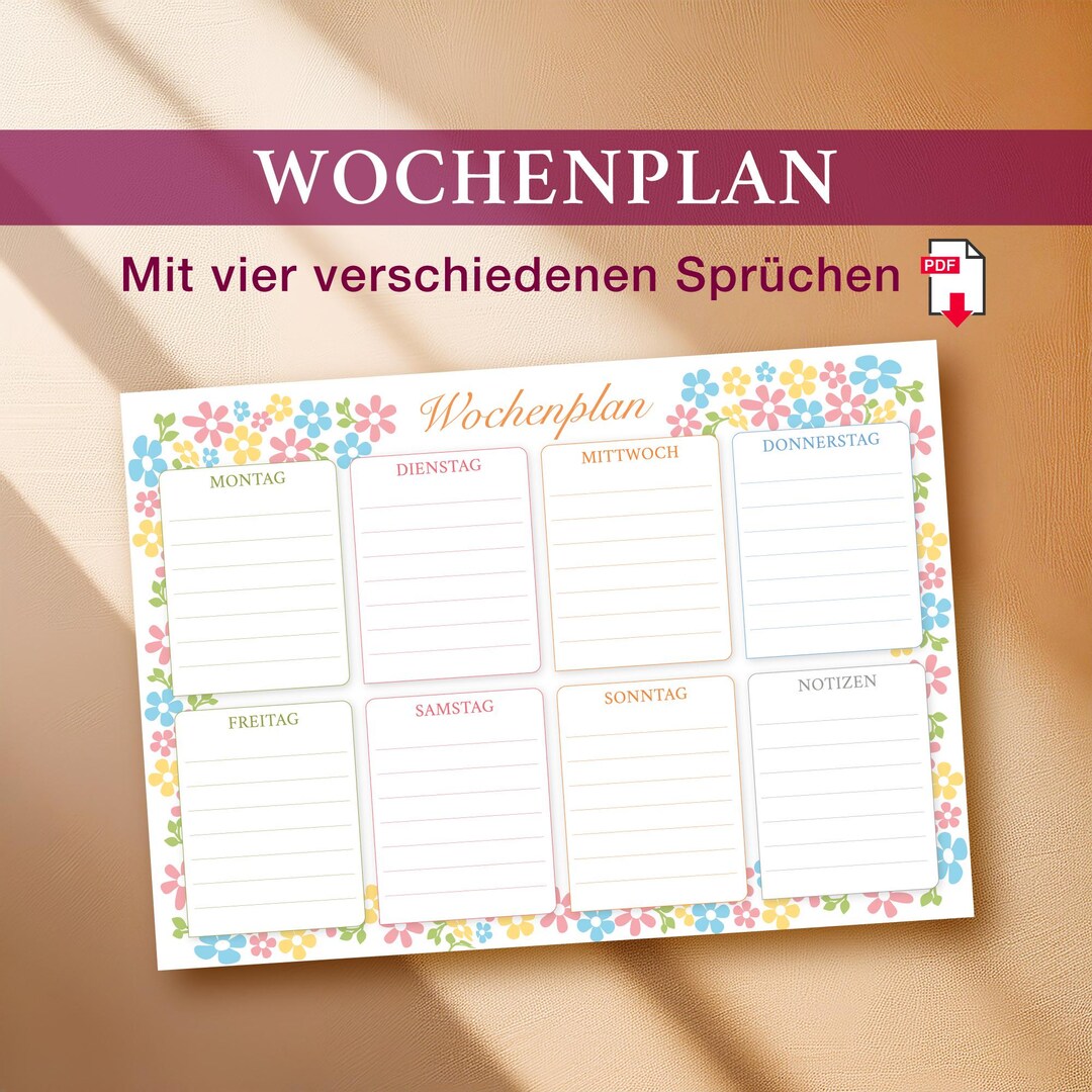 Wochenplaner undatiert zum Ausdrucken als digitaler DOWNLOAD - PDF