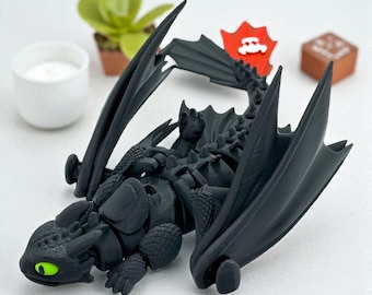 Articulated Toothless Dragon Figure – HTTYD Night Fury, 3D Printed
