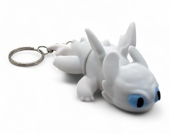 White Fury Dragon Schlüsselanhänger: 3D Gedruckte PLA Figur - Drachenzähmen leicht gemacht