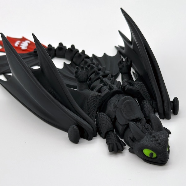 Toothless Dragon Toy – 3D Printed Articulated Figure – How to Train Your Dragon – Moving Wings, Light Fury Dragon, HTTYD, toothless figurine