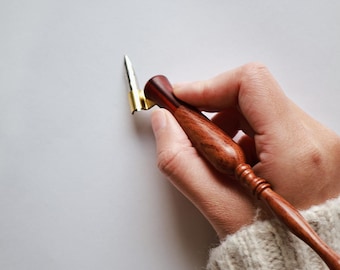 Almacenamiento de pluma y plumín de caligrafía oblicua de madera hecho a mano