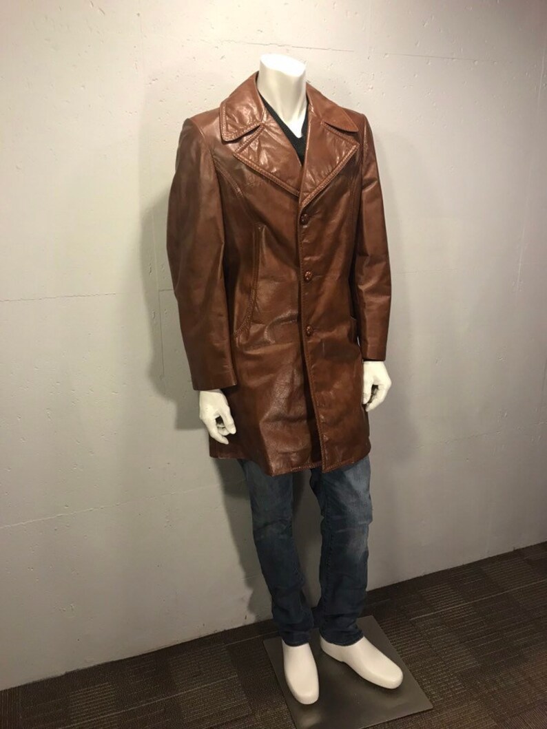 70s Leather Jacket Startojar Wide Lapel Light Brown Fitted Coat Retro
