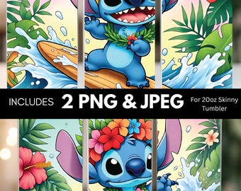 Funny Cartoon Stitch Tumbler Wrap: Summer Beach Vibes (PNG, JPEG Digital File)