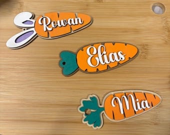 Personalized Carrot Name Tag • Hand-Painted Wooden Easter Basket Charm