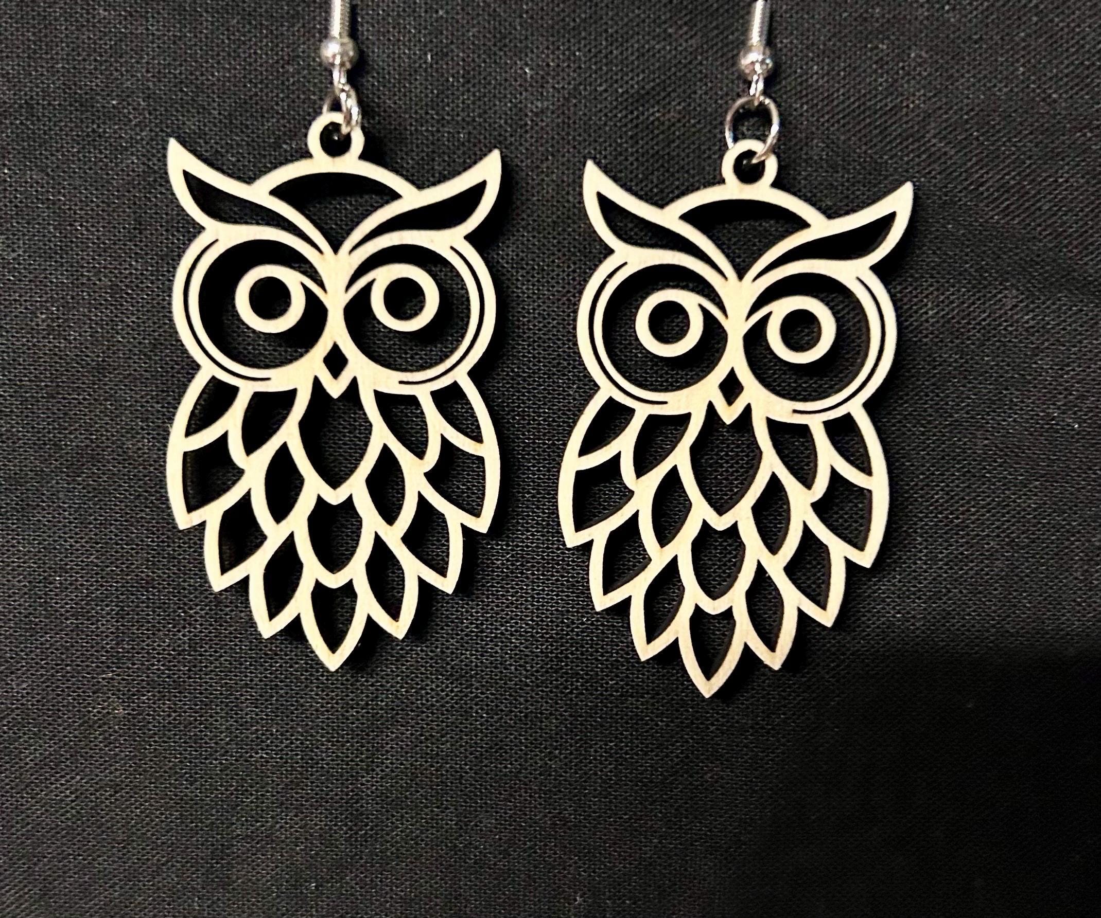 Handmade Wooden owl Earrings – Lightweight Laser-Cut owl earrings, Animal Jewelry, nature insp