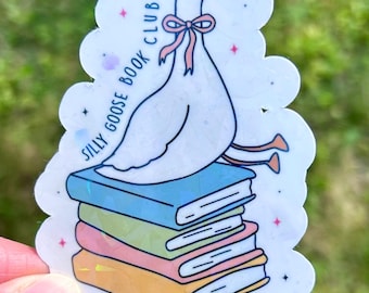 Silly Goose Book Club Sticker: Waterproof Holographic Vinyl Decal