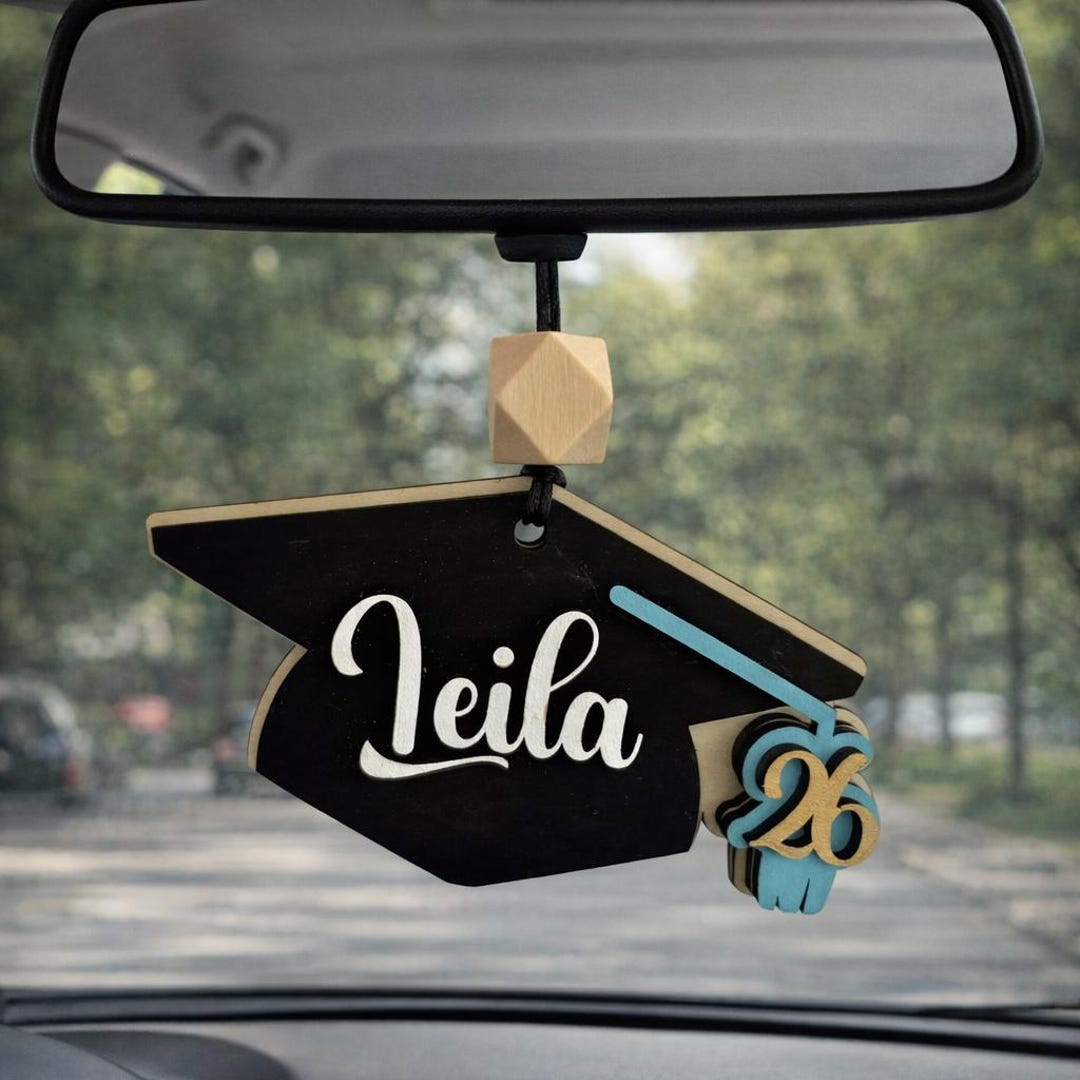 Personalized Graduation Cap Car Charm, Class of 2026 Rearview Mirror ...