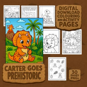 Pagine da colorare e attività preistoriche di Carter Goes - 30 divertenti fogli stampabili - Download digitale immediato - Attività educativa