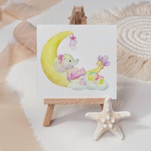 Impression numérique de bébé éléphant qui dort sur la lune à télécharger PNG pour impression UV et sublimation de cartes DTG et DtF