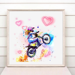 Diseño de chica en moto de cross Impresión digital Descarga png para sublimación, impresión de tarjetas, impresión UV Transferencias DTG y DTF motociclista femenina