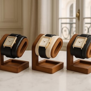 Wooden Watch Stand Holder, Modern Minimalist Display Rack for Men's & Women's Watches, Walnut Wood Bracelet Organizer, Jewelry Watch Storage