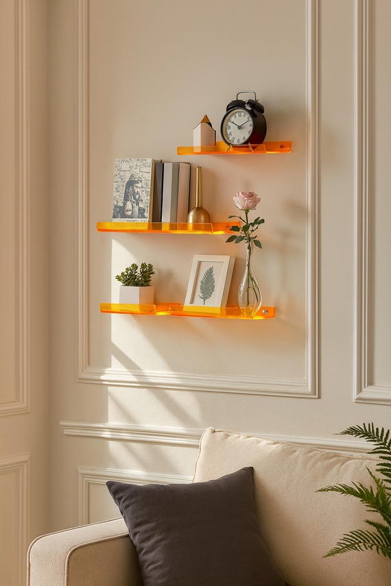 Acrylic Brochure Holder Color Wall Mount Magazine Rack Pamphlet Stand Floating Bookshelves Literature Organizer Size 30 to 50cm