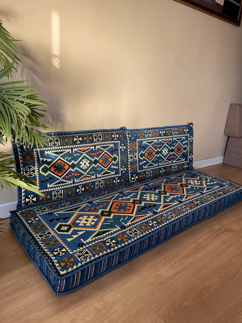 Traditional Arabic Bule Patterned Floor Seating Set, Custom Size ...