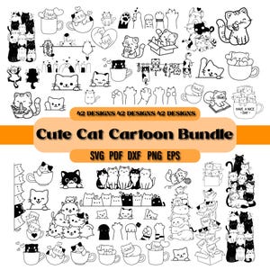 Cute Cat Cartoon SVG Bundle | Cat SVG File, Kitten Clipart, Cat PNG, Cat Vector, Cartoon Cat Mega Pack for Cricut & Digital Prints
