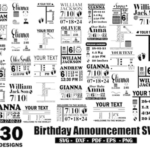 Baby Birth Announcement SVG Bundle, Birth Stats Template, Baby Keepsake Chart SVG, Baby Girl SVG, Clipart Baby, Birth Data Svg, Baby Girl