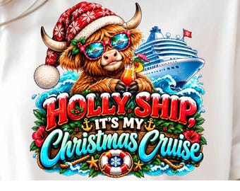 Xmas Cruise PNG, Highland Cow Shirt Design, Holiday Cruise, Tropical Christmas (Digital Download)