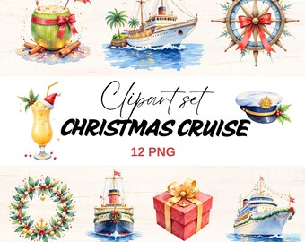 Christmas Cruise Clipart, Tropical Xmas PNG, Nautical Holiday, Cruise Ship (Digital Download)