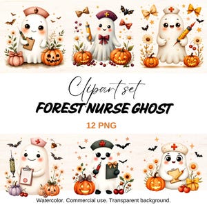 Forest Nurse Ghost Clipart, Halloween Medical PNGs, Cute Spooky Nurse Shirt Design, Halloween Sublimation Design, Funny Ghost Nurse Png