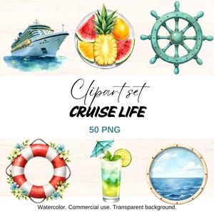 Cruise Life Clipart: Tropical Watercolor PNG Graphics (Digital Download)