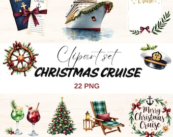 Christmas Cruise Clipart, Festive Cruise, Tropical Holiday, Xmas Sublimation (Digital Download)