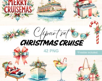 Christmas Cruise Clipart, Merry Cruisemas PNG, Xmas Family Cruise, Ocean Vacation (Digital Download)