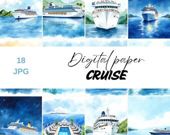 Watercolor Cruise Ship Digital Paper Pack (Digital Download)