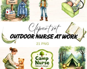 Watercolor Camp Nurse Clipart Set: Outdoor Medic PNG (Digital Download)