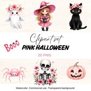 Pink Halloween Clipart, Cute, Pastel Halloween Clipart Set, Spooky Season, Girly Halloween Set