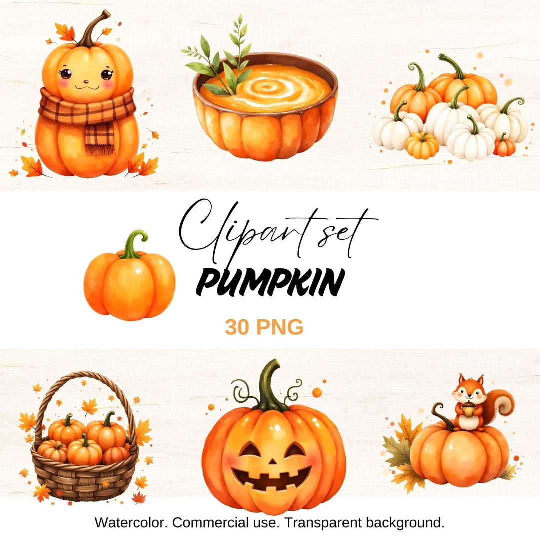 Watercolor Pumpkin Clipart Set, Fall Harvest PNG (digital Download) - Etsy