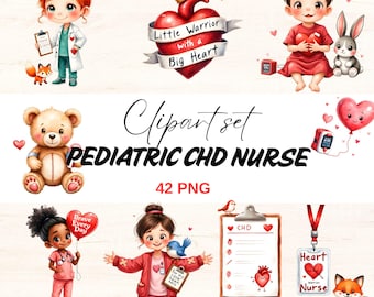 Pediatric CHD Nurse Clipart: Watercolor Heart Illustrations (PNG Digital Download)