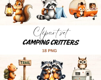 Camping Critters Clipart Set: Watercolor Woodland Animals PNG (Digital Download)