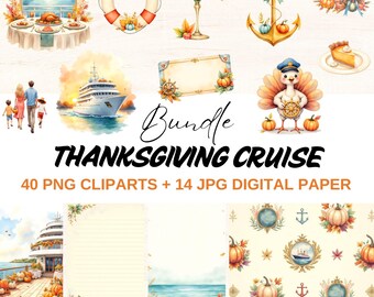 Thanksgiving Cruise Clipart Bundle, Fall Vacation PNG, Pumpkin Season, Cruise Background (Digital Download)