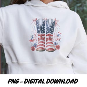 Botas del 4 de julio PNG, Botas de vaquera patrióticas en acuarela, Botas vaqueras con bandera estadounidense PNG, Arte del Día de la Independencia de EE. UU.