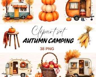 Autumn Camping Clipart Set: Watercolor Fall Designs (PNG Files, Digital Download)