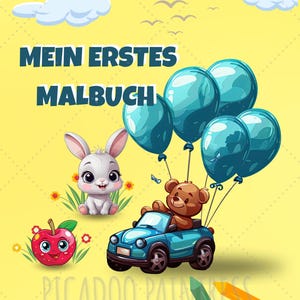 Libro da colorare educativo e colorato per bambini dai 3 anni in su, scaricabile in formato PDF, 36 pagine da colorare, scopri colori, animali e oggetti, bilingue tedesco e inglese