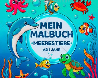Livro de colorir de animais marinhos para crianças a partir de 1 ano, download em PDF, 40 páginas para colorir, alemão e inglês, animais marinhos felizes para colorir