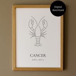 Poster zodiac sign cancer minimalist astrology wall decor digital download horoscope print zodiac art zodiac sign print interior