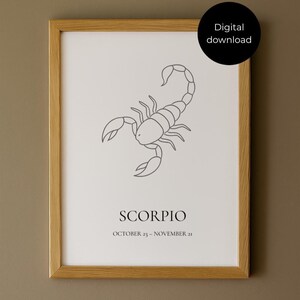 Poster Scorpio Zodiac Sign Digital Download Astrology Wall Decor Horoscope Print Minimalist Zodiac Art Zodiac Sign Interior