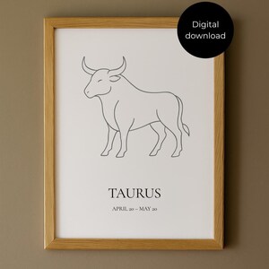 Poster zodiac sign taurus astrology wall decor digital download horoscope print minimalist zodiac art zodiac sign print interior