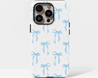 Weiche blaue Schleife Handyhülle, Handyhülle mit Schleife, für iPhone 17, 16, 15, 14, 13, 12, 11, Pro Max, Plus und Samsung Galaxy S25, S24.