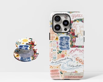 Coque chrétienne, motif mignon avec verset biblique de Jésus, autocollant floral sur le thème de la foi, compatible avec iPhone 17, 16, 15, 14, 13, 12, 11 Pro Max et Samsung S25, S24 et S23.