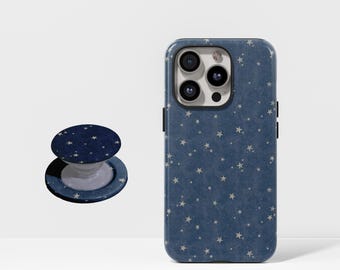 Capa para celular com céu estrelado e estrelas azuis escuras para iPhone 17, 16, 15, 14, 13, 12 Plus, Pro Max e Samsung S25, S24, S23, S22 Plus e Ultra.